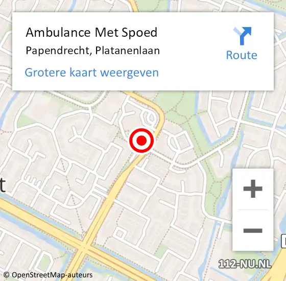 Locatie op kaart van de 112 melding: Ambulance Met Spoed Naar Papendrecht, Platanenlaan op 31 juli 2024 12:01