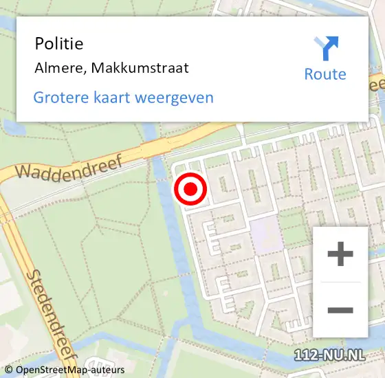 Locatie op kaart van de 112 melding: Politie Almere, Makkumstraat op 31 juli 2024 12:04