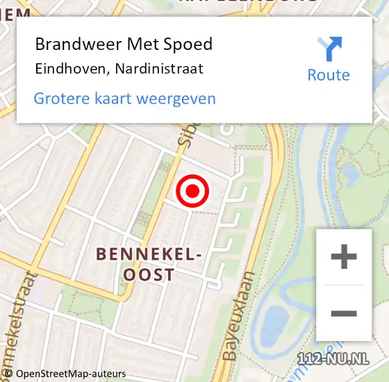 Locatie op kaart van de 112 melding: Brandweer Met Spoed Naar Eindhoven, Nardinistraat op 31 juli 2024 12:09