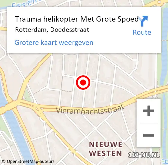 Locatie op kaart van de 112 melding: Trauma helikopter Met Grote Spoed Naar Rotterdam, Doedesstraat op 31 juli 2024 12:13