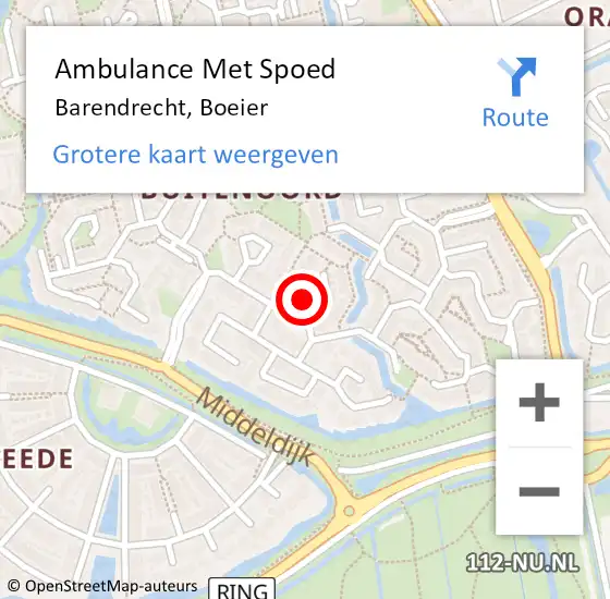 Locatie op kaart van de 112 melding: Ambulance Met Spoed Naar Barendrecht, Boeier op 31 juli 2024 12:17