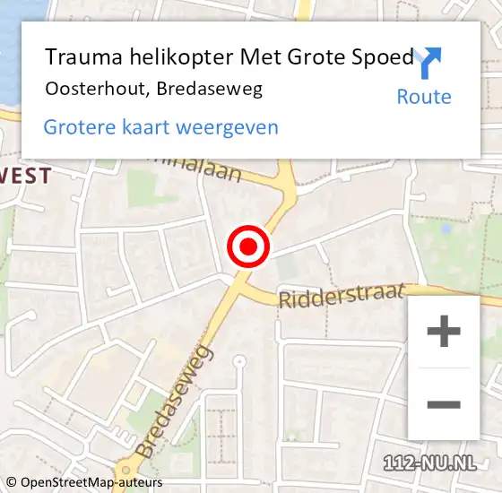 Locatie op kaart van de 112 melding: Trauma helikopter Met Grote Spoed Naar Oosterhout, Bredaseweg op 31 juli 2024 12:31