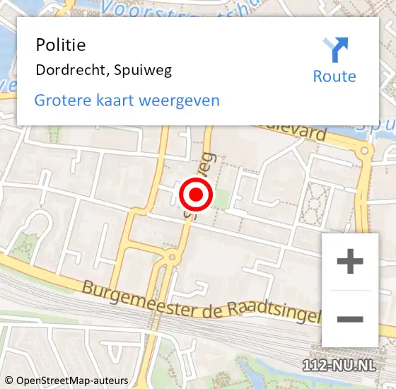 Locatie op kaart van de 112 melding: Politie Dordrecht, Spuiweg op 31 juli 2024 12:33