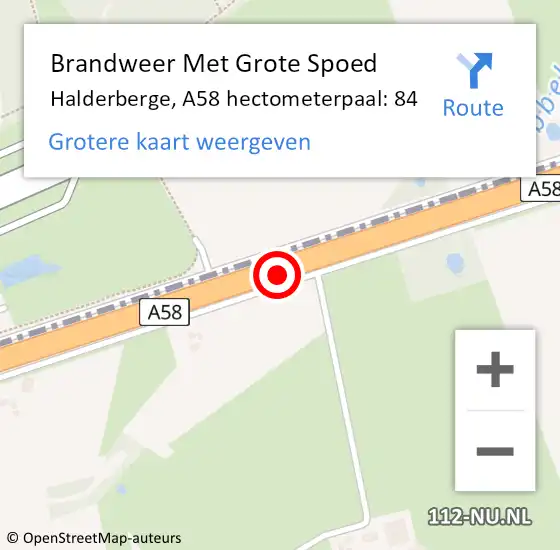 Locatie op kaart van de 112 melding: Brandweer Met Grote Spoed Naar Halderberge, A58 hectometerpaal: 84 op 31 juli 2024 12:34