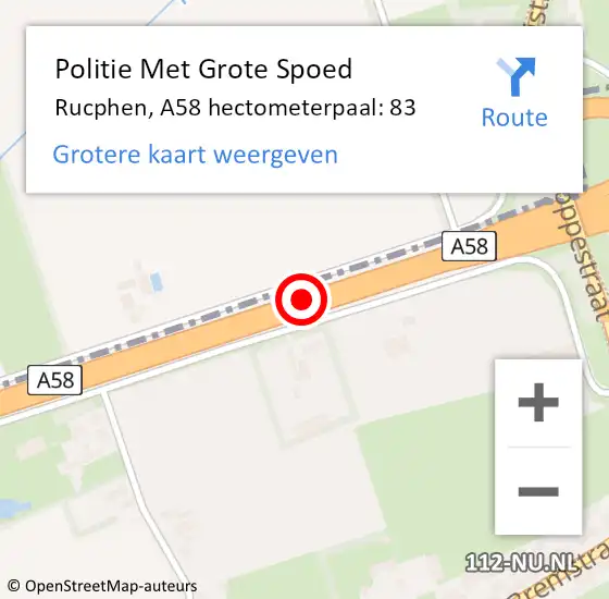 Locatie op kaart van de 112 melding: Politie Met Grote Spoed Naar Rucphen, A58 hectometerpaal: 83 op 31 juli 2024 12:35