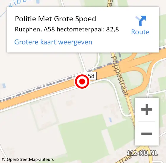 Locatie op kaart van de 112 melding: Politie Met Grote Spoed Naar Rucphen, A58 hectometerpaal: 82,8 op 31 juli 2024 12:36
