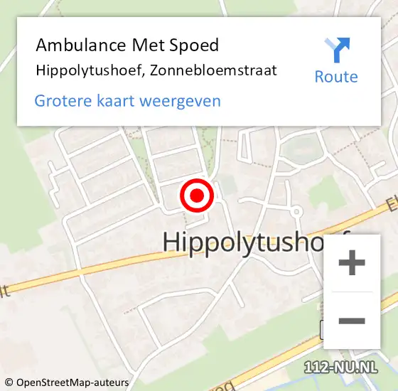 Locatie op kaart van de 112 melding: Ambulance Met Spoed Naar Hippolytushoef, Zonnebloemstraat op 31 juli 2024 12:36