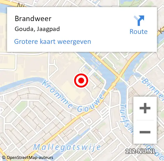 Locatie op kaart van de 112 melding: Brandweer Gouda, Jaagpad op 31 juli 2024 12:40