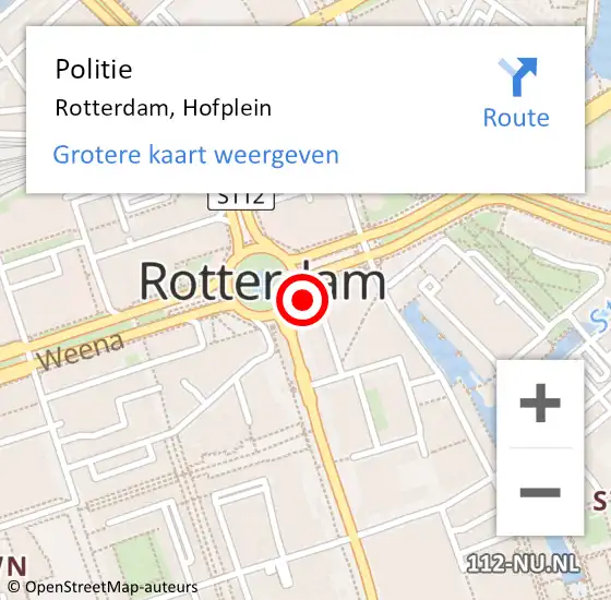 Locatie op kaart van de 112 melding: Politie Rotterdam, Hofplein op 31 juli 2024 12:51