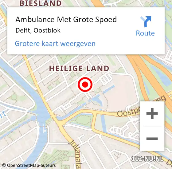 Locatie op kaart van de 112 melding: Ambulance Met Grote Spoed Naar Delft, Oostblok op 31 juli 2024 12:51