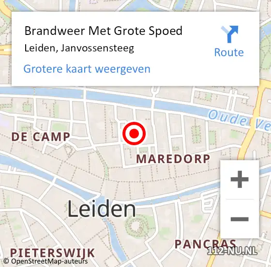 Locatie op kaart van de 112 melding: Brandweer Met Grote Spoed Naar Leiden, Janvossensteeg op 31 juli 2024 12:53