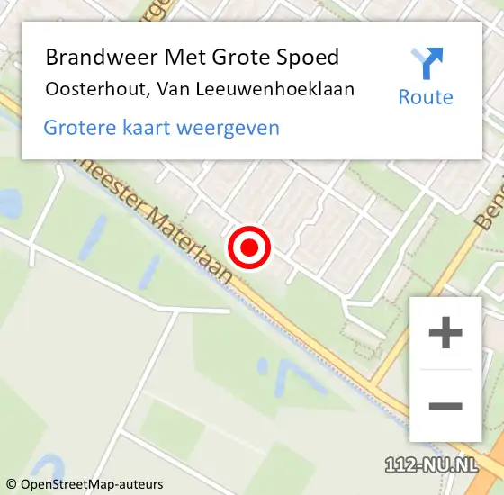 Locatie op kaart van de 112 melding: Brandweer Met Grote Spoed Naar Oosterhout, Van Leeuwenhoeklaan op 31 juli 2024 13:19