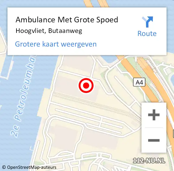 Locatie op kaart van de 112 melding: Ambulance Met Grote Spoed Naar Hoogvliet, Butaanweg op 31 juli 2024 13:26