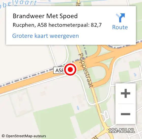 Locatie op kaart van de 112 melding: Brandweer Met Spoed Naar Rucphen, A58 hectometerpaal: 82,7 op 31 juli 2024 13:52