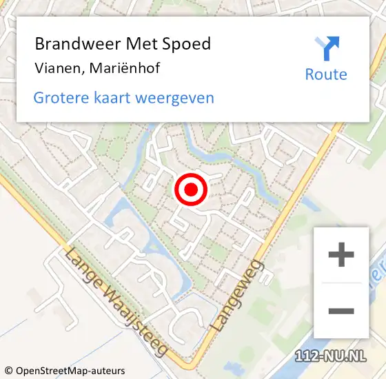 Locatie op kaart van de 112 melding: Brandweer Met Spoed Naar Vianen, Mariënhof op 31 juli 2024 14:08