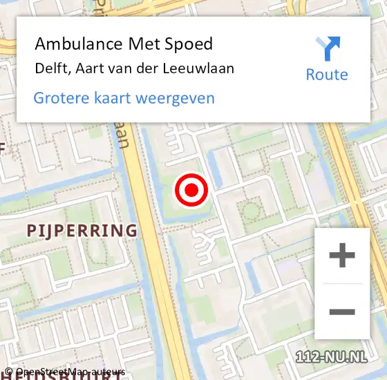 Locatie op kaart van de 112 melding: Ambulance Met Spoed Naar Delft, Aart van der Leeuwlaan op 31 juli 2024 14:08