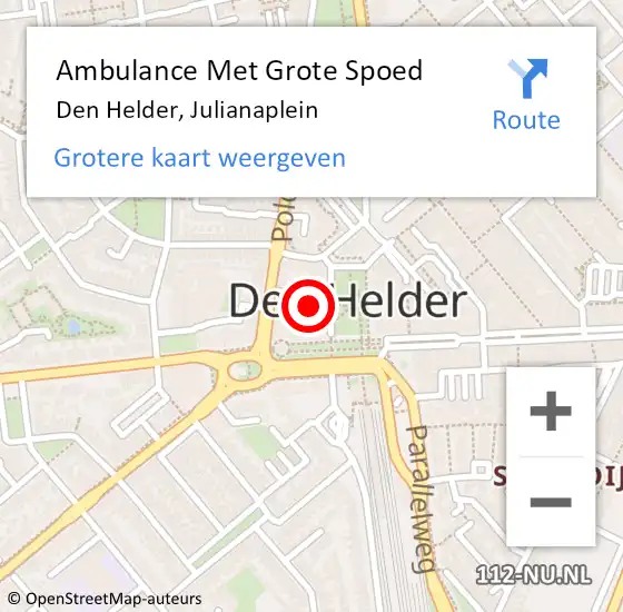 Locatie op kaart van de 112 melding: Ambulance Met Grote Spoed Naar Den Helder, Julianaplein op 31 juli 2024 14:33