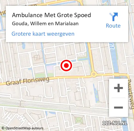 Locatie op kaart van de 112 melding: Ambulance Met Grote Spoed Naar Gouda, Willem en Marialaan op 31 juli 2024 15:16