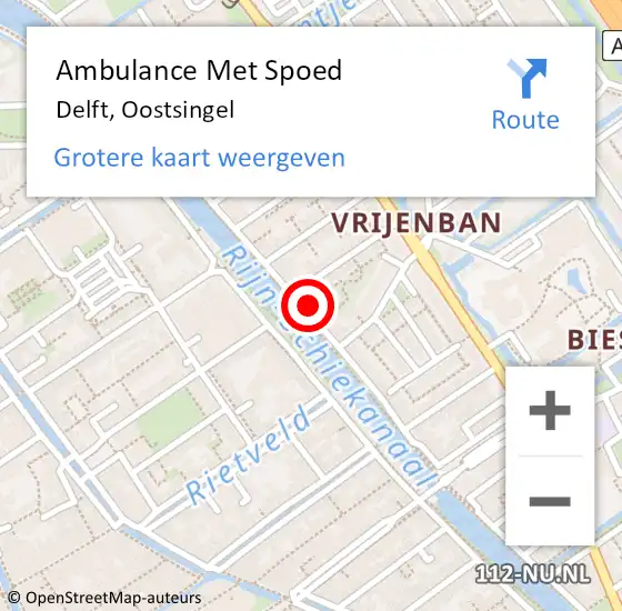 Locatie op kaart van de 112 melding: Ambulance Met Spoed Naar Delft, Oostsingel op 31 juli 2024 15:17