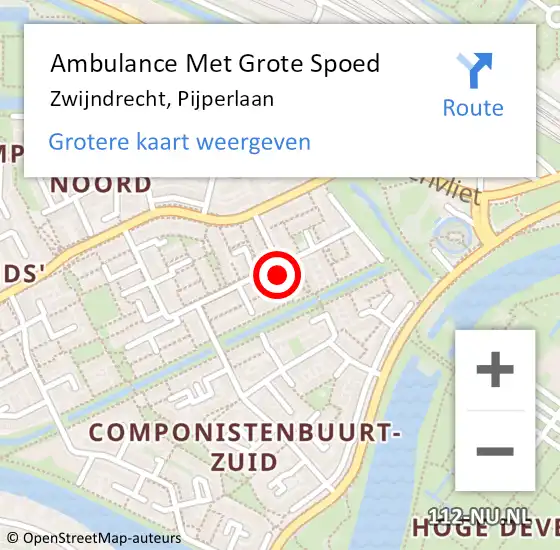 Locatie op kaart van de 112 melding: Ambulance Met Grote Spoed Naar Zwijndrecht, Pijperlaan op 31 juli 2024 15:21