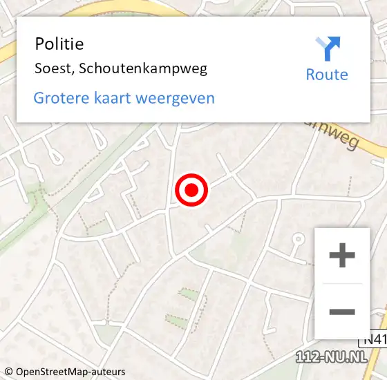 Locatie op kaart van de 112 melding: Politie Soest, Schoutenkampweg op 31 juli 2024 15:25