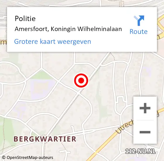 Locatie op kaart van de 112 melding: Politie Amersfoort, Koningin Wilhelminalaan op 31 juli 2024 15:54