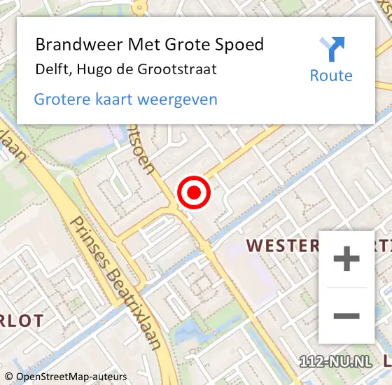 Locatie op kaart van de 112 melding: Brandweer Met Grote Spoed Naar Delft, Hugo de Grootstraat op 31 juli 2024 16:00