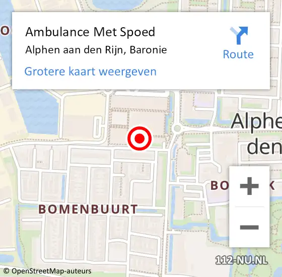 Locatie op kaart van de 112 melding: Ambulance Met Spoed Naar Alphen aan den Rijn, Baronie op 31 juli 2024 16:21