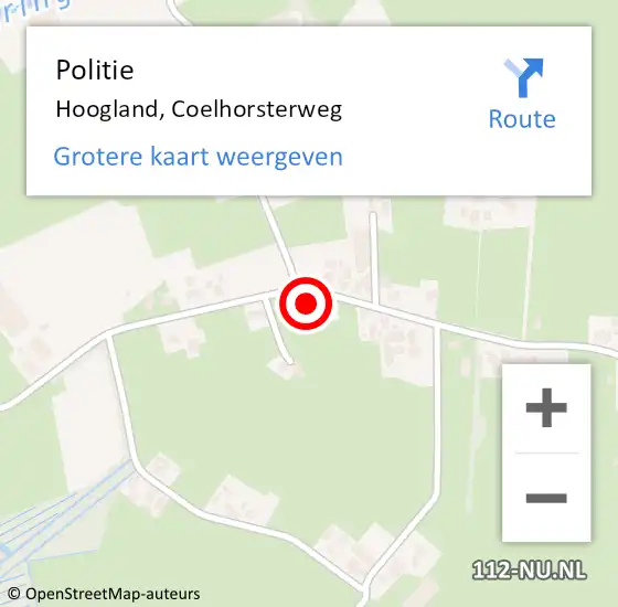 Locatie op kaart van de 112 melding: Politie Hoogland, Coelhorsterweg op 31 juli 2024 16:35