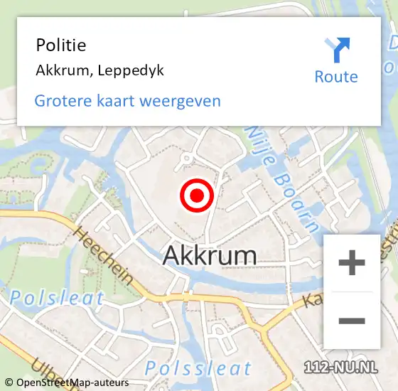 Locatie op kaart van de 112 melding: Politie Akkrum, Leppedyk op 31 juli 2024 16:37