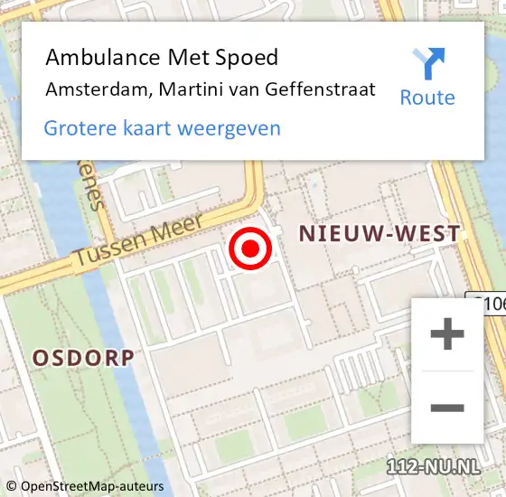 Locatie op kaart van de 112 melding: Ambulance Met Spoed Naar Amsterdam, Martini van Geffenstraat op 31 juli 2024 16:38