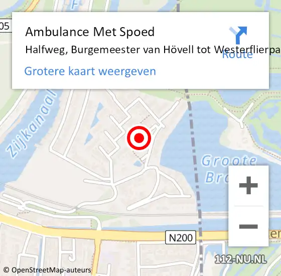 Locatie op kaart van de 112 melding: Ambulance Met Spoed Naar Halfweg, Burgemeester van Hövell tot Westerflierpad op 31 juli 2024 17:14