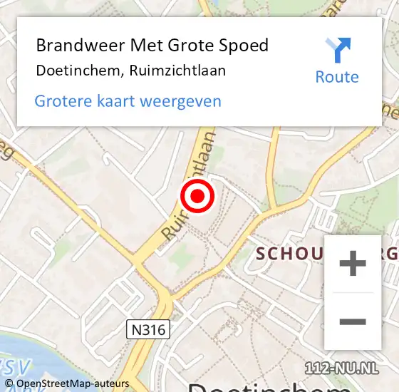 Locatie op kaart van de 112 melding: Brandweer Met Grote Spoed Naar Doetinchem, Ruimzichtlaan op 31 juli 2024 17:28