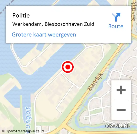 Locatie op kaart van de 112 melding: Politie Werkendam, Biesboschhaven Zuid op 31 juli 2024 17:31