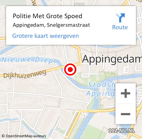 Locatie op kaart van de 112 melding: Politie Met Grote Spoed Naar Appingedam, Snelgersmastraat op 31 juli 2024 17:40