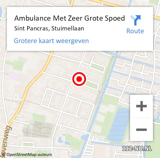 Locatie op kaart van de 112 melding: Ambulance Met Zeer Grote Spoed Naar Sint Pancras, Stuimellaan op 31 juli 2024 17:46