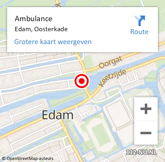 Locatie op kaart van de 112 melding: Ambulance Edam, Oosterkade op 31 juli 2024 17:46