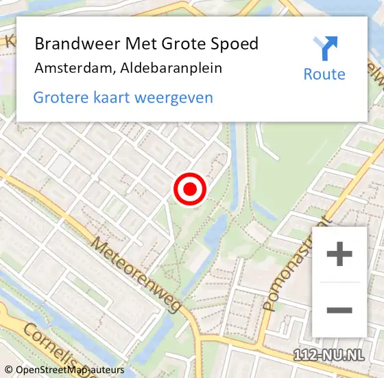 Locatie op kaart van de 112 melding: Brandweer Met Grote Spoed Naar Amsterdam, Aldebaranplein op 31 juli 2024 17:48
