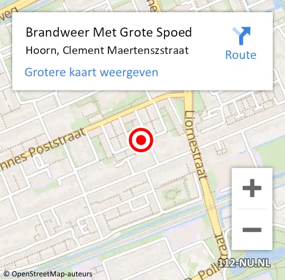 Locatie op kaart van de 112 melding: Brandweer Met Grote Spoed Naar Hoorn, Clement Maertenszstraat op 31 juli 2024 17:54