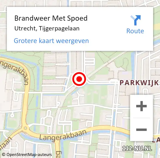 Locatie op kaart van de 112 melding: Brandweer Met Spoed Naar Utrecht, Tijgerpagelaan op 31 juli 2024 18:09