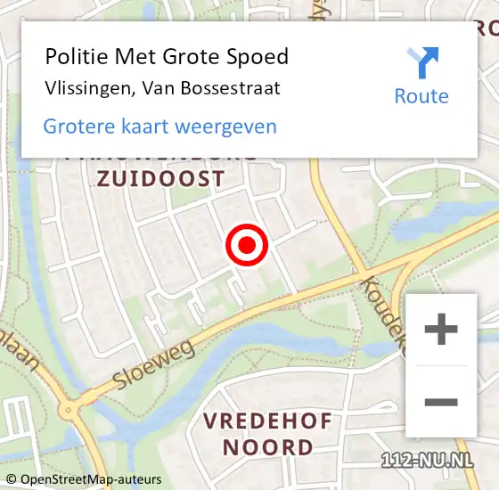 Locatie op kaart van de 112 melding: Politie Met Grote Spoed Naar Vlissingen, Van Bossestraat op 31 juli 2024 18:11