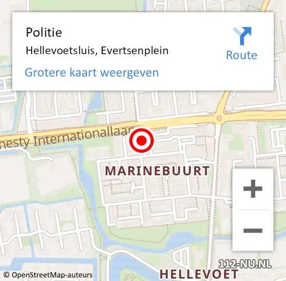 Locatie op kaart van de 112 melding: Politie Hellevoetsluis, Evertsenplein op 31 juli 2024 18:14