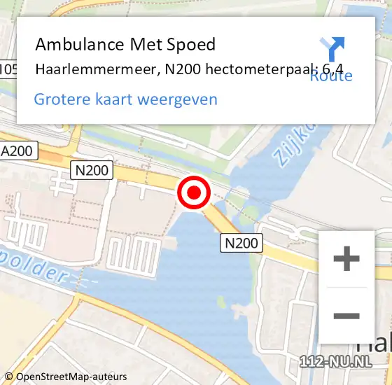 Locatie op kaart van de 112 melding: Ambulance Met Spoed Naar Haarlemmermeer, N200 hectometerpaal: 6,4 op 31 juli 2024 18:30