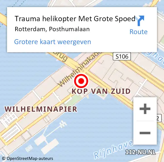 Locatie op kaart van de 112 melding: Trauma helikopter Met Grote Spoed Naar Rotterdam, Posthumalaan op 31 juli 2024 18:35
