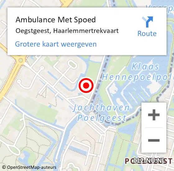 Locatie op kaart van de 112 melding: Ambulance Met Spoed Naar Oegstgeest, Haarlemmertrekvaart op 31 juli 2024 18:42