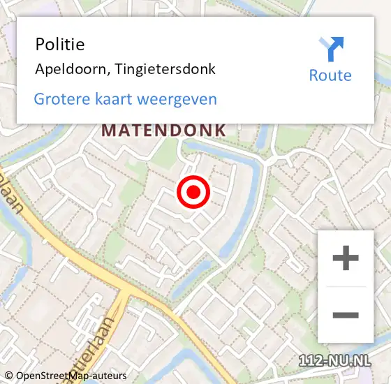 Locatie op kaart van de 112 melding: Politie Apeldoorn, Tingietersdonk op 31 juli 2024 18:45