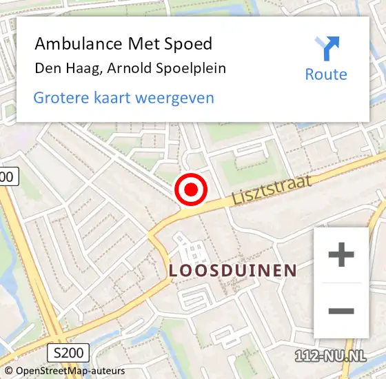 Locatie op kaart van de 112 melding: Ambulance Met Spoed Naar Den Haag, Arnold Spoelplein op 31 juli 2024 18:46