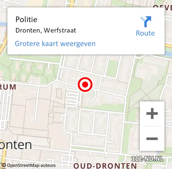 Locatie op kaart van de 112 melding: Politie Dronten, Werfstraat op 31 juli 2024 18:52