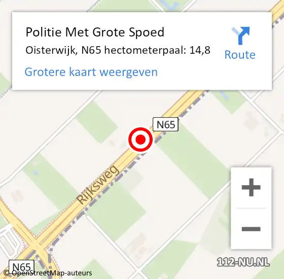 Locatie op kaart van de 112 melding: Politie Met Grote Spoed Naar Oisterwijk, N65 hectometerpaal: 14,8 op 31 juli 2024 19:06