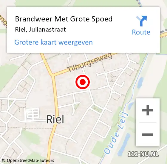 Locatie op kaart van de 112 melding: Brandweer Met Grote Spoed Naar Riel, Julianastraat op 31 juli 2024 19:09